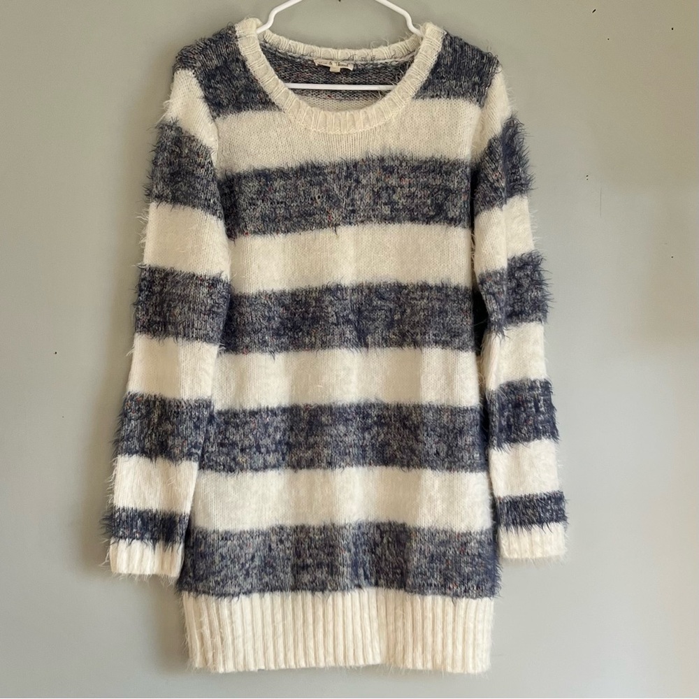 Vintage Blue & White Stripe Y2K Eyelash Drop waist Sweater